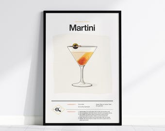 Martini Recipe Print: Minimalist Cocktail Art, Home Bar Decor