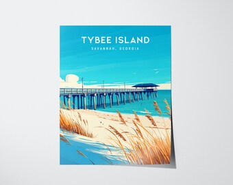 Descarga digital del muelle de Tybee Island: Arte mural imprimible de la costa de Georgia, póster de Savannah Beach