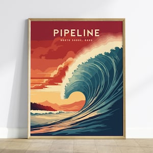 Pipeline North Shore Oahu Wave Poster: Hawaii Surf Art, Framed or Unframed
