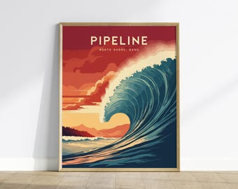 Pipeline North Shore Oahu Wave Poster: Hawaii Surf Art, Framed or Unframed