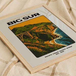 Vintage Big Sur-reisposter: kunstafdruk kust van Californië afbeelding 7