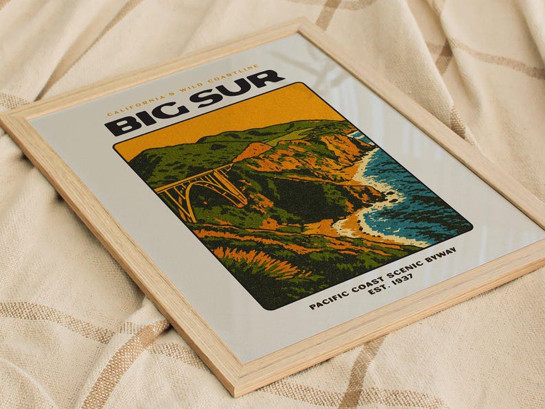 Vintage Big Sur-reisposter: kunstafdruk kust van Californië afbeelding 7