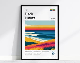 Ditch Plains Poster | Montauk Surf Spot Wall Art | Beach Print Framed or Unframed