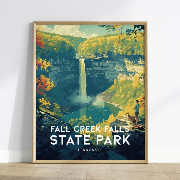 Fall Creek Falls State Park, Tennessee, Framed Wall Art - TN Waterfall Poster Gorge Hiking Adventure Print Hiker Outdoors Home Office Decor