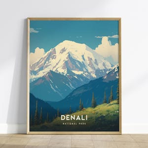 Denali National Park Poster: Alaska Mountain Art, Vintage Travel Print, Mt McKinley Gift, Arctic Landscape Decor, Alaska Framed or Unframed