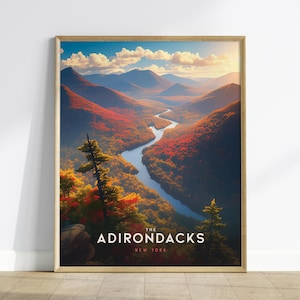 Adirondacks Mountains, New York Poster – Scenic Minimalist Art Print, Available Framed/Unframed, Great Gift for New York Home Wall Art Decor