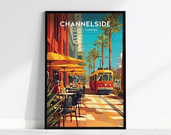 Channelside Poster | Tampa Florida Streetcar Art, Urban Tampa Bay Decor