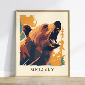 Grizzly Bear Art Print: Wildlife Series, Modern Cabin Decor