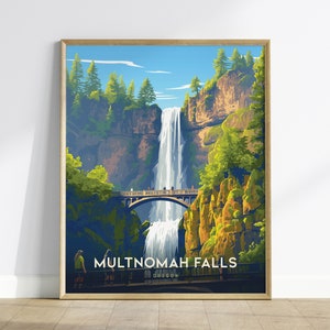 Multnomah Falls Oregon Poster, Waterfall Wall Art, Framed/Unframed Multnomah Print, Pacific Northwest Landscape Poster, Oregon Gift Decor