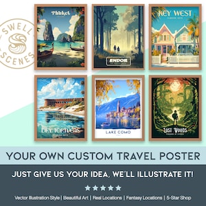 Il tuo poster di viaggio personalizzato, illustrazione di viaggio personalizzata, regali di compleanno, anniversario, regali per la luna di miele, decorazioni murali Airbnb