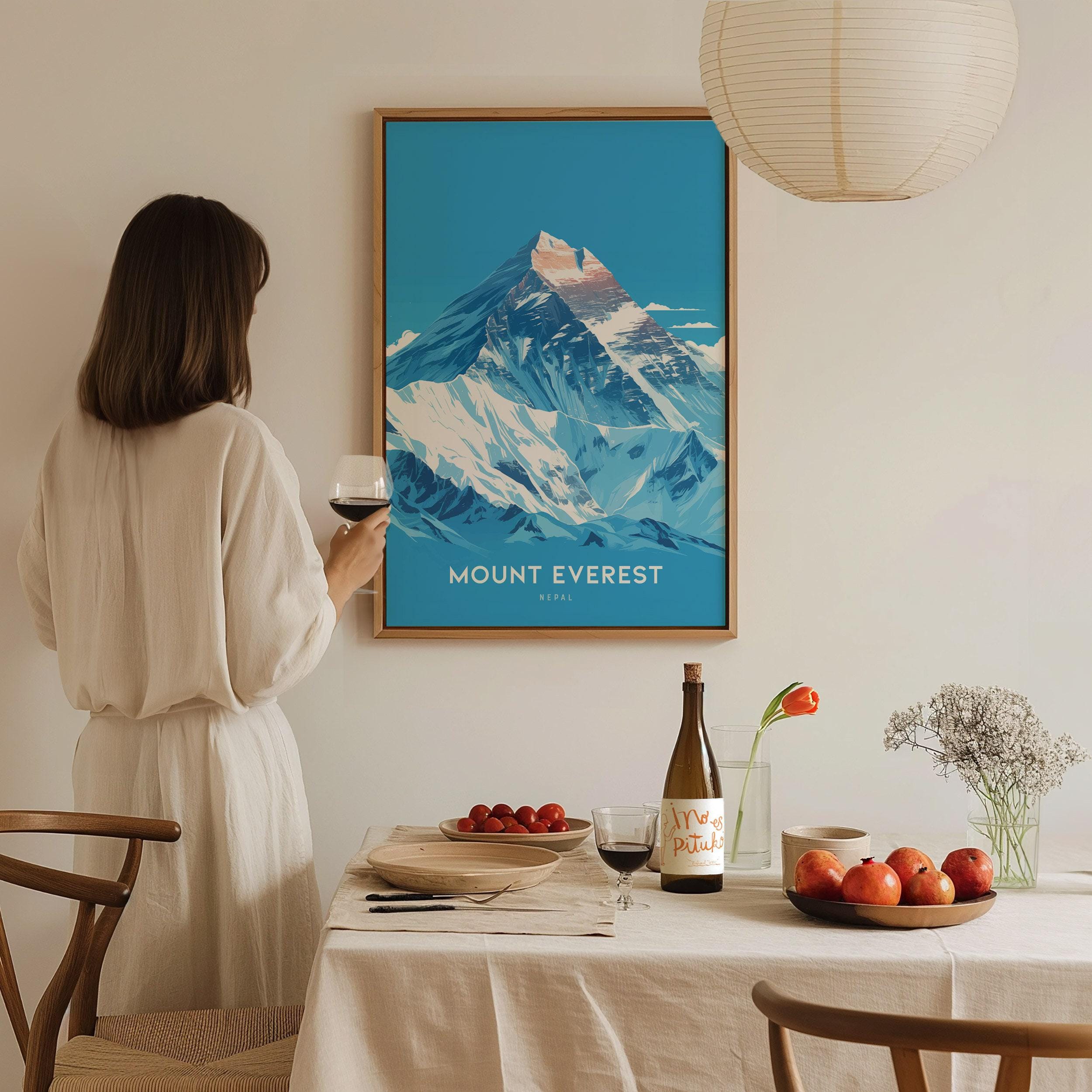 Mount Everest Poster: Nepal Mountain Landscape Art, Framed