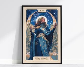 Impression de cartes de tarot du monde : arcanes célestes majeurs Art nouveau