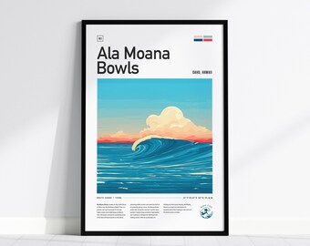 Ala Moana Bowls Surf Poster: Honolulu Oahu Travel Print, Available Framed or Unframed