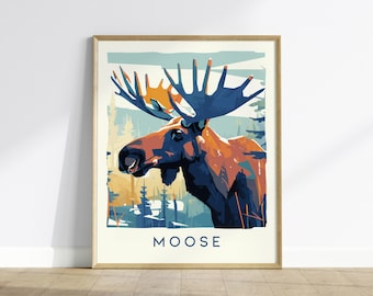 Moose Art Print: Minimalist Wildlife Poster, North American Big Game