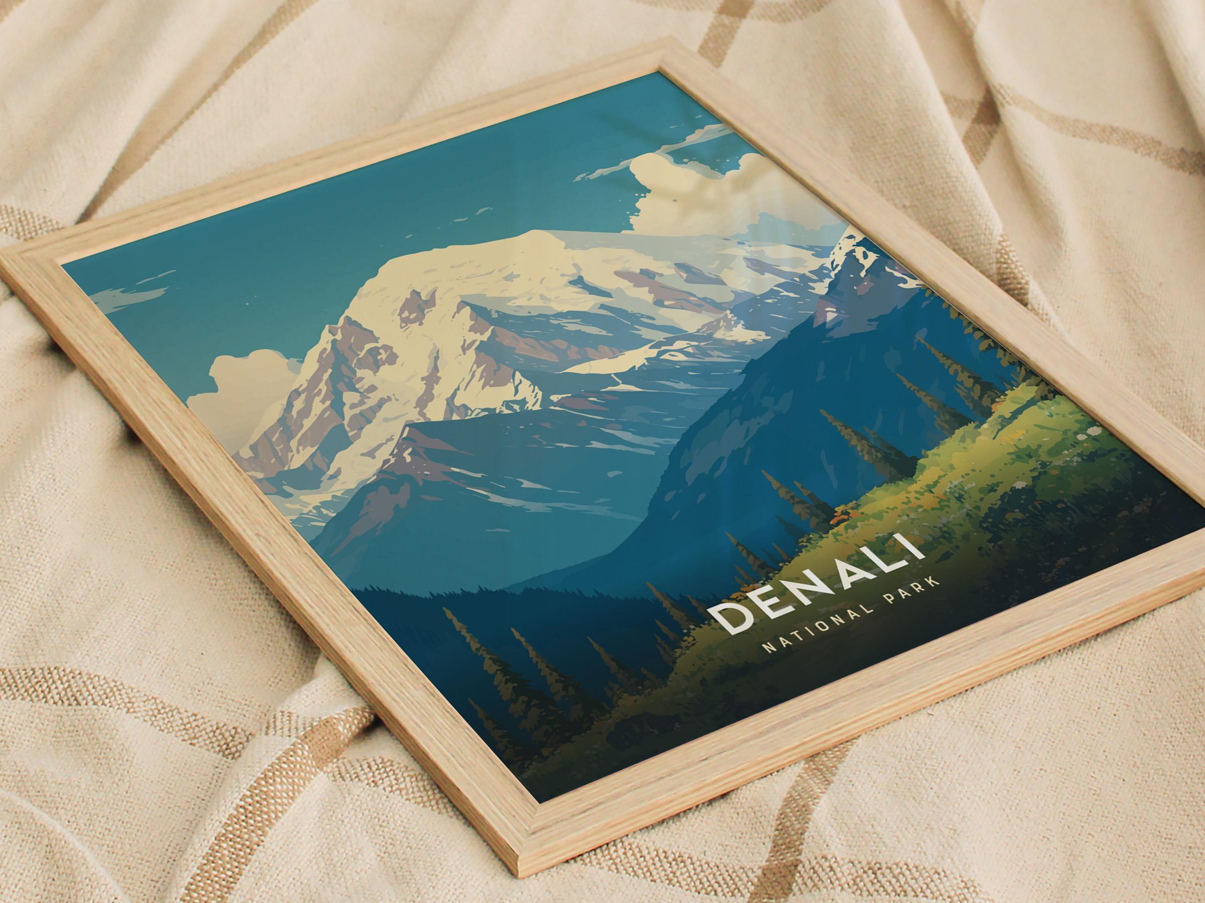 Denali National Park Poster: Alaska Mountain Art, Vintage Travel