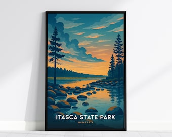 Itasca State Park Poster: Vintage Minnesota Travel Print, Framed or Unframed