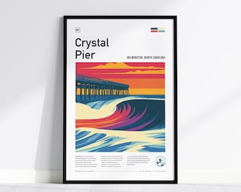 Crystal Pier Surf Poster | Wilmington North Carolina Wave Art Wall Art | Framed or Unframed