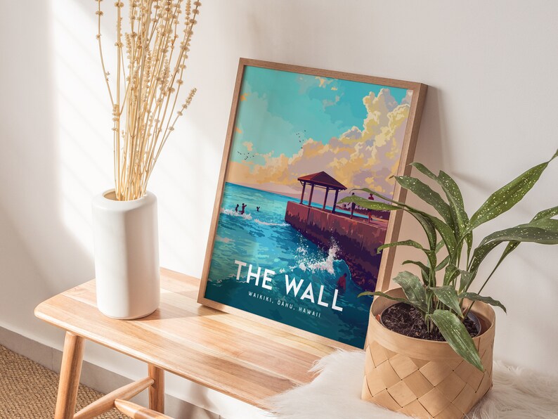 The Wall, Oahu, Hawaii, Framed Art Waikiki Beach Framed Poster Design Travel Ocean Landmark