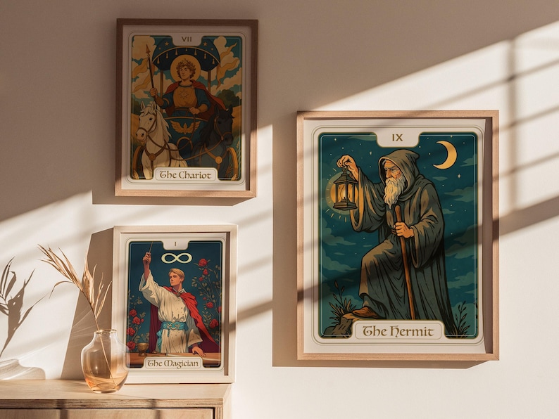 the-hermit-tarot-card-print-vintage-mystic-art-spiritual-decor-etsy