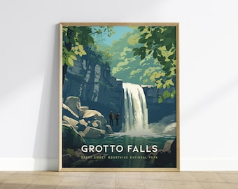 Grotto Falls Poster: Great Smoky Mountains National Park, Waterfall Print, Tennessee Art, Hiking Gift, Smokies Decor, Framed or Unframed