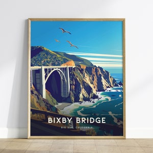 Big Sur Bixby Bridge Framed Travel Print, California Big Sur Travel Poster, Bixby Creek Bridge Big Sur Artwork, California Airbnb Wall Decor