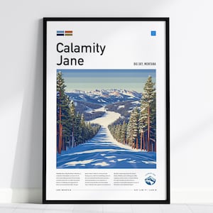 Calamity Jane Ski Run Poster: Big Sky Resort, Montana - Framed Mountain Art