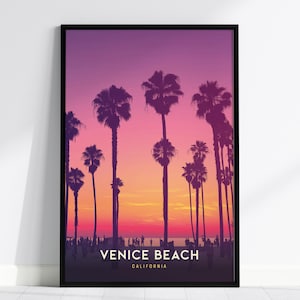 Venice Beach Sunset Poster: California Coastal Art, Framed/Unframed