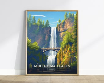 Multnomah Falls Oregon Poster: Pacific Northwest Landscape Art, Framed or Unframed