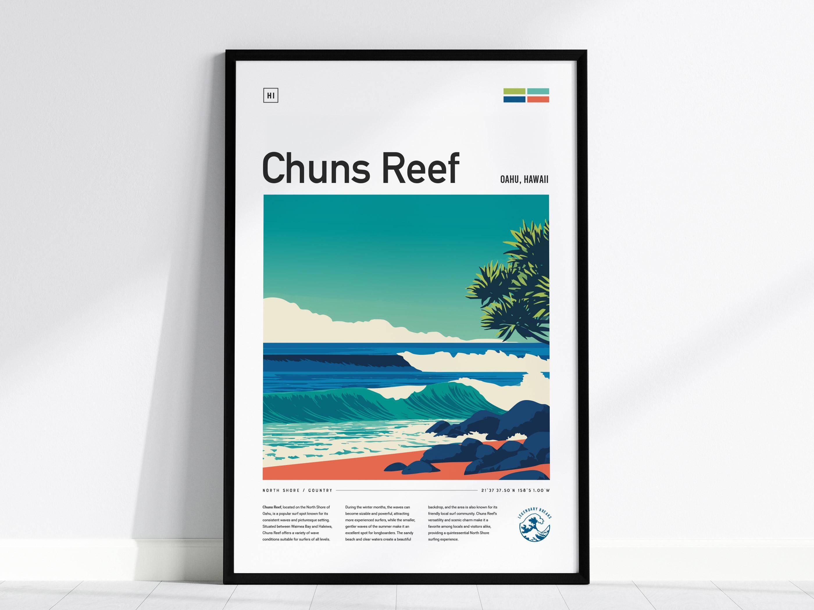 Chuns Reef Framed Surf Poster: North Shore, Oahu Travel Art - Etsy