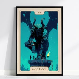 Lámina de la carta del Tarot del Diablo: Arte mural gótico del Arcano Mayor XV