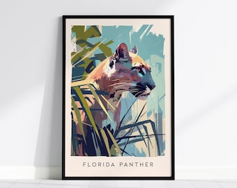 Florida Panther Print: Everglades Wildlife Art, Modern Home Decor, Framed or Unframed Poster