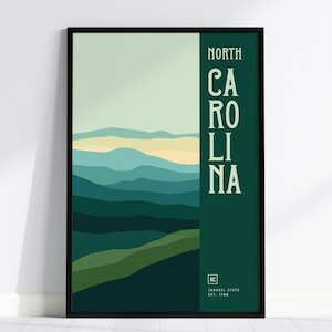 Arte de pared enmarcado con diseño minimalista de Carolina del Norte, póster moderno abstracto minimalista del estado de Tarheel, juego de regalo con impresiones de viaje de EE. UU. con decoración de orgullo de Carolina del Norte