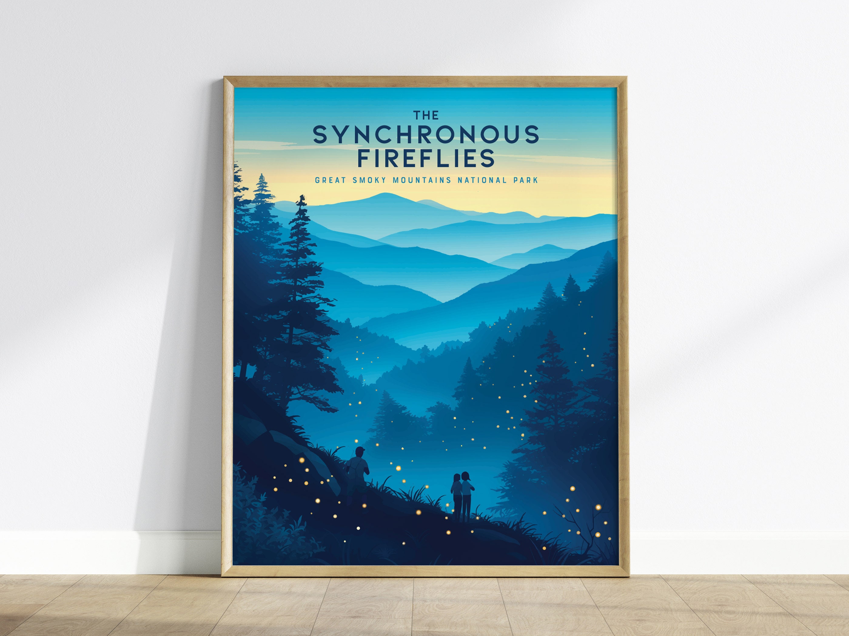 Glühwürmchen im Great Smoky Mountains Nationalpark Gerahmter Reisedruck, Great Smoky Mountain Nationalpark Poster, Synchrone Glühwürmchen