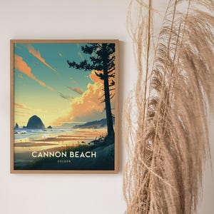 Cannon Beach Oregon Poster: Haystack Rock Coastal Art, Pacific Northwest Print, Oregon Coast Gift, Beach Decor, Vintage, Framed or Unframed image 5