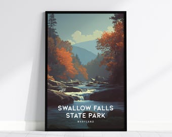Swallow Falls State Park Poster, Maryland Travel Wall Art Print