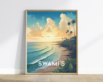 Swamis Poster | Encinitas California Surf Art San Diego Beach Sunset