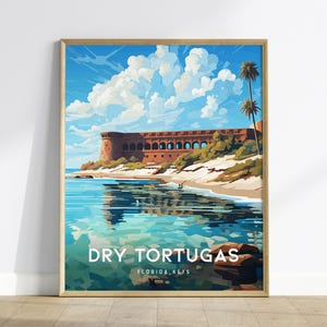 Plakat z Parku Narodowego Dry Tortugas: wydruk podróżniczy z Fort Jefferson, oprawiony lub bez oprawy