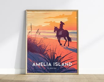 Amelia Island Horseback Riding Print: Florida Beach Sunset Poster