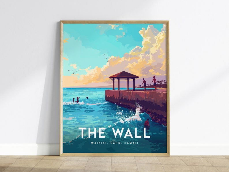 The Wall, Oahu, Hawaii, Framed Art Waikiki Beach Framed Poster Design Travel Ocean Landmark