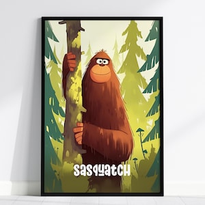 Sasquatch - Cute Cryptids Series Bigfoot Kids Room Framed Poster Art Children's Illustration Toddler Boys Bedroom Nursery Unframed Print Set