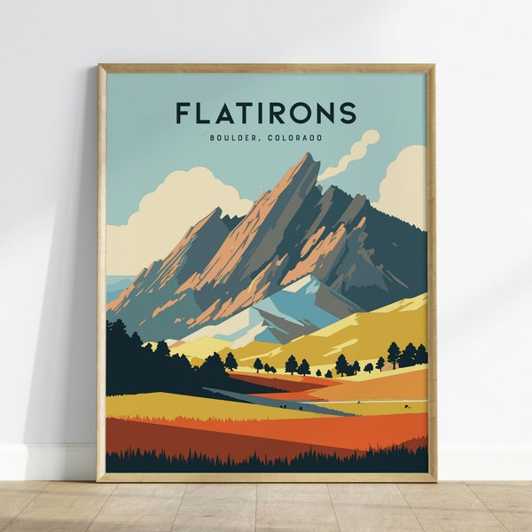 Flatirons, Boulder, Colorado - Chautauqua Trail Wall Art Poster Design Travel Print Mountains Hiker Backpacker Rock Climber Rockies Gift