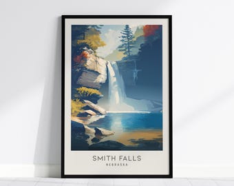 Smith Falls Travel Poster, Nebraska Matte Wall Art Print, Waterfall Nature Decor