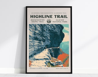 Highline Trail Hiking Poster | Hiker Gift | Glacier National Park Trail Wall Art | Framed or Unframed