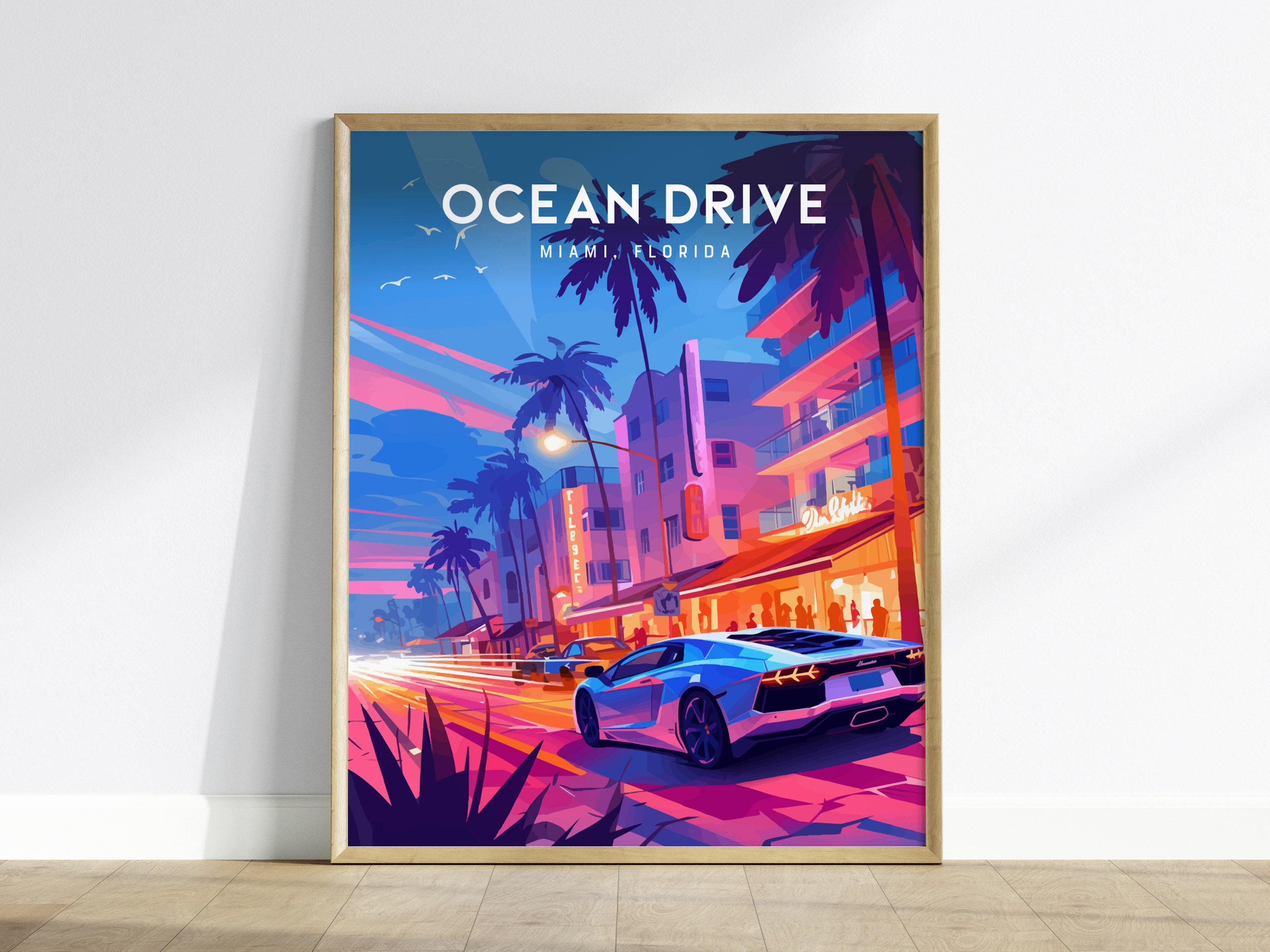 Miami Ocean Drive Art Deco Poster: South Beach Nightlife Print - Etsy