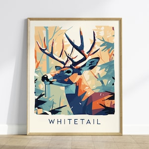 Weißwedelhirsch, Wildtierserie, Weißwedelhirsch gerahmte Wandkunst - Nordamerikanisches Großwildtier jagen Natur Poster Design Print Decor Set
