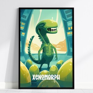 Xenomorph - Cute Cryptids Series Kids Room Framed Poster Art Toddler Boys Bedroom Child's Nursery Print Alien Myth Lore Cryptozoology Set