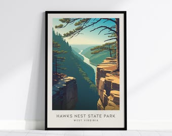 Hawks Nest State Park West Virginia Matte Border Poster, Travel Wall Art Print