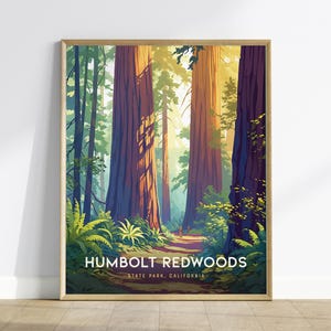 Humolt Redwoods State Park Poster - Kalifornien Natur Wandkunst, Waldbaum Druck, gerahmte Redwood-Dekor, Geschenk Wandkunst im Nationalpark-Stil