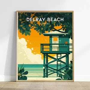 Delray Beach Florida Art Print: Tropical Palm Tree & Lifeguard Tower