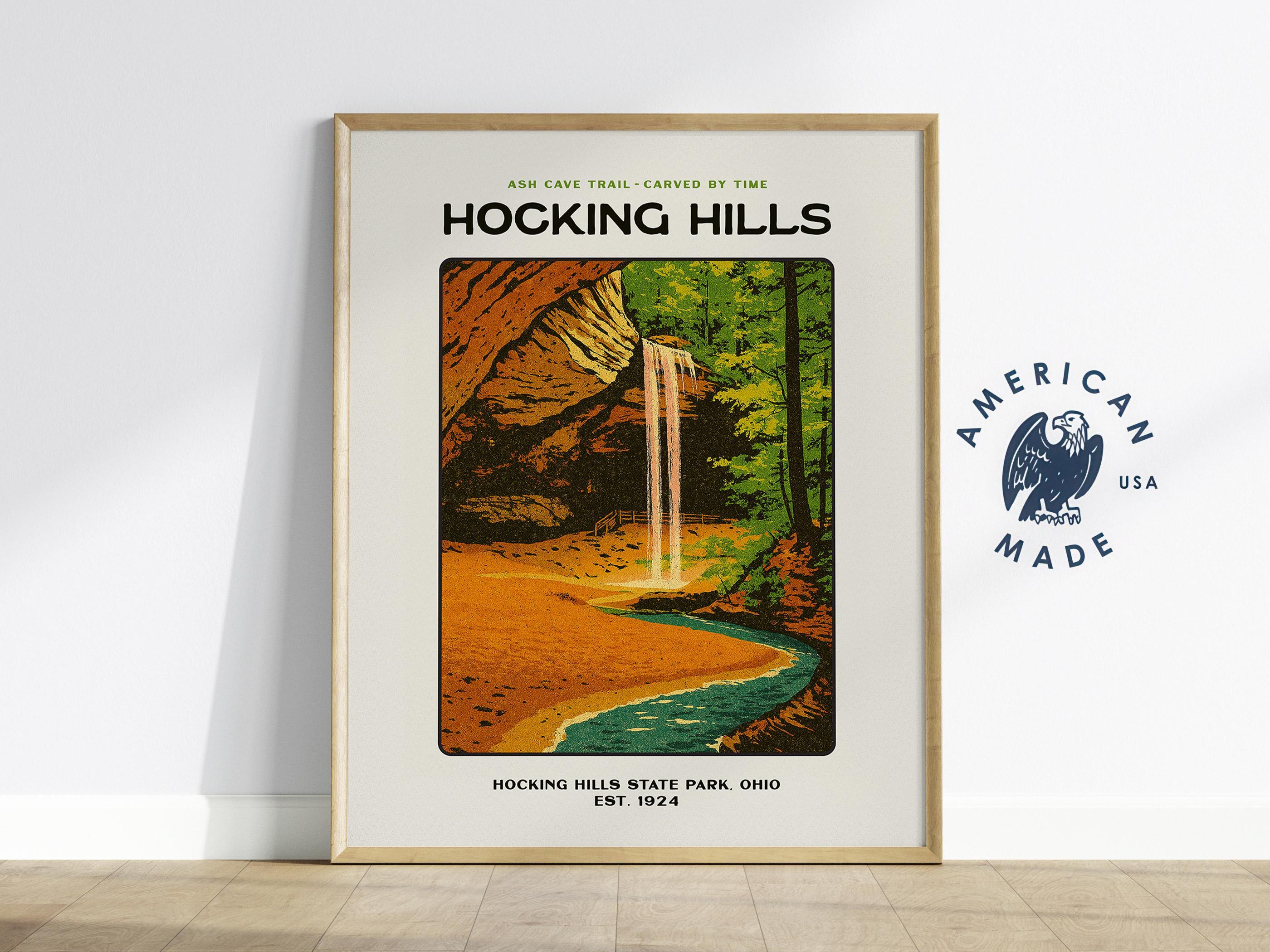 Hocking Hills Poster: Ash Cave Trail, Vintage Ohio State Park Art